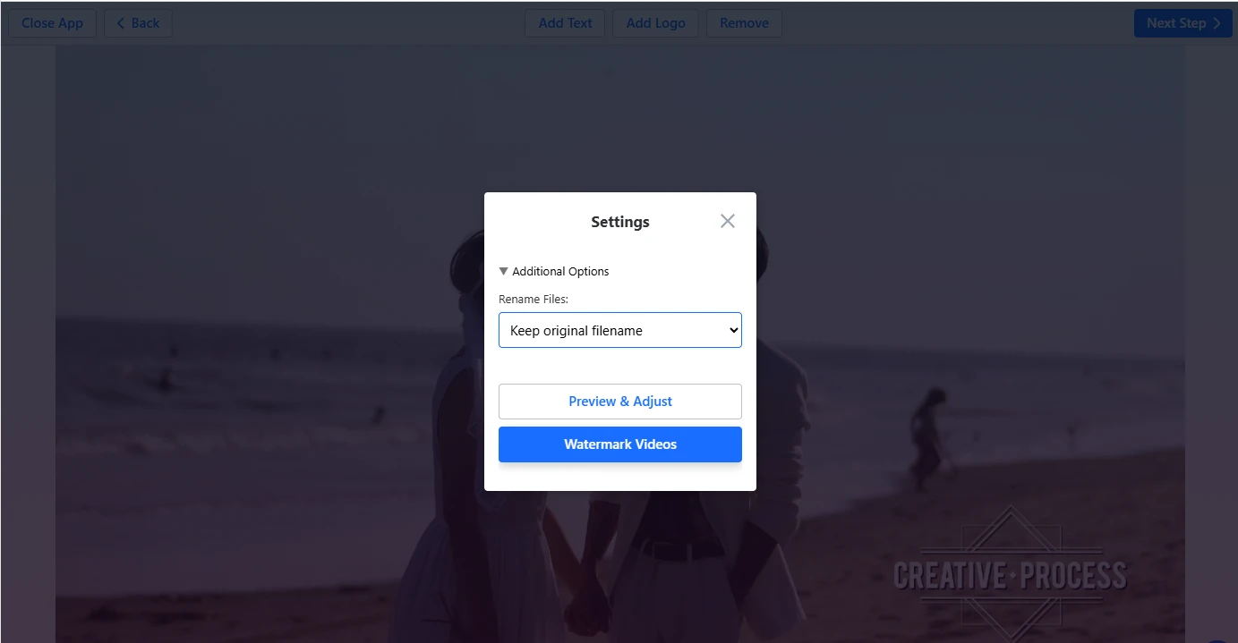 settings video watermark