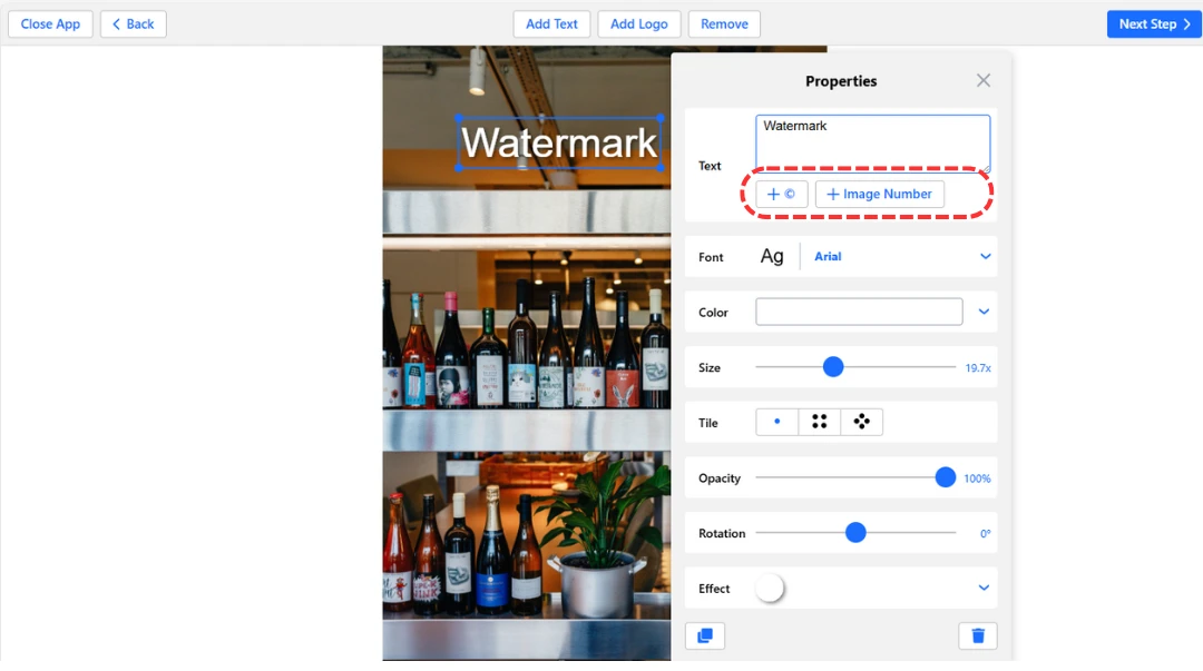 add the copyright symbol © and the image number