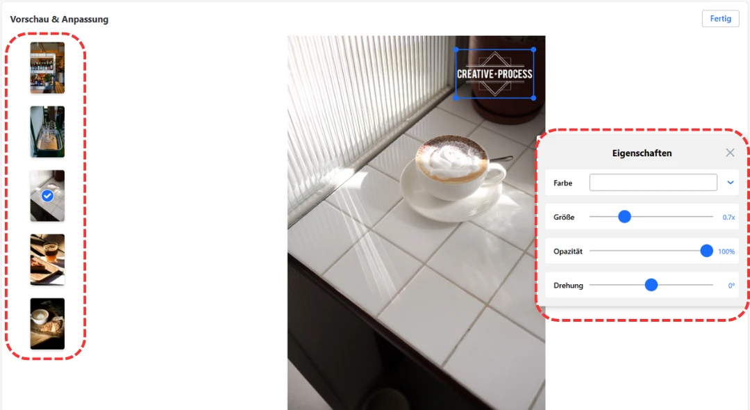 Wasserzeichen auf Fotos in der Vorschau anzeigen