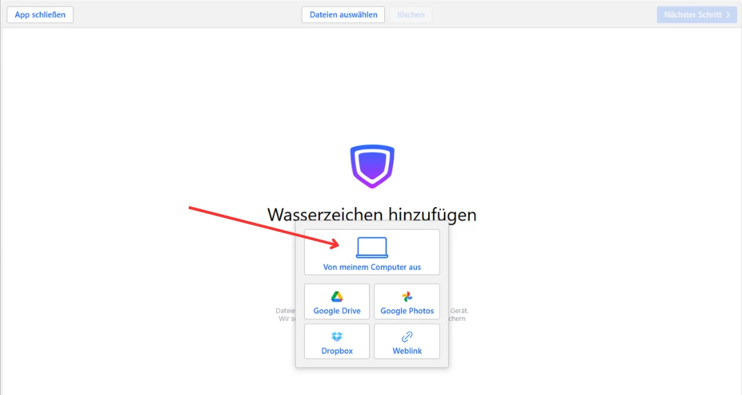 Dateien vom Computer auswählen