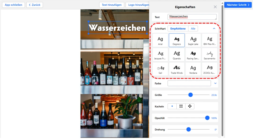 Schriftart auswählen