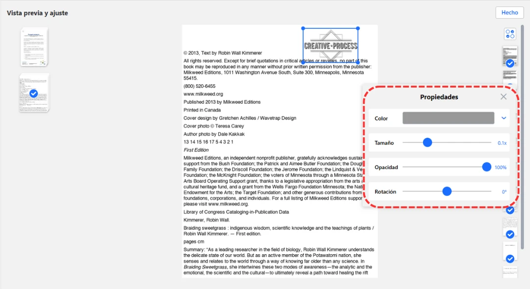 editar marca de agua en PDF