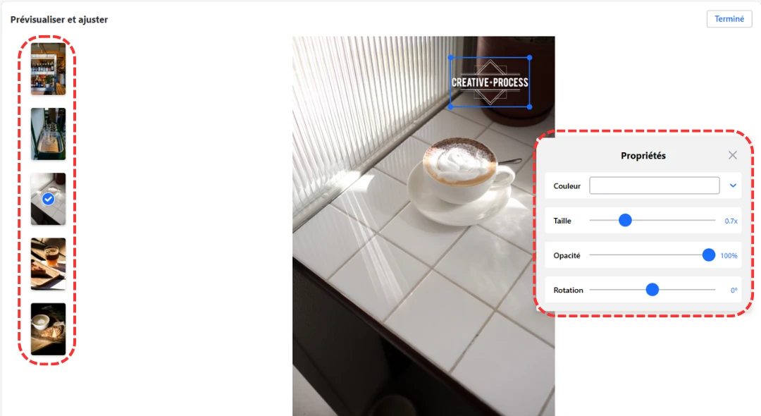 prévisualiser le filigrane sur les photos