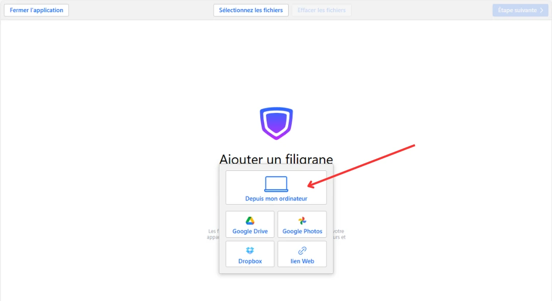 sélectionner des fichiers depuis l’ordinateur