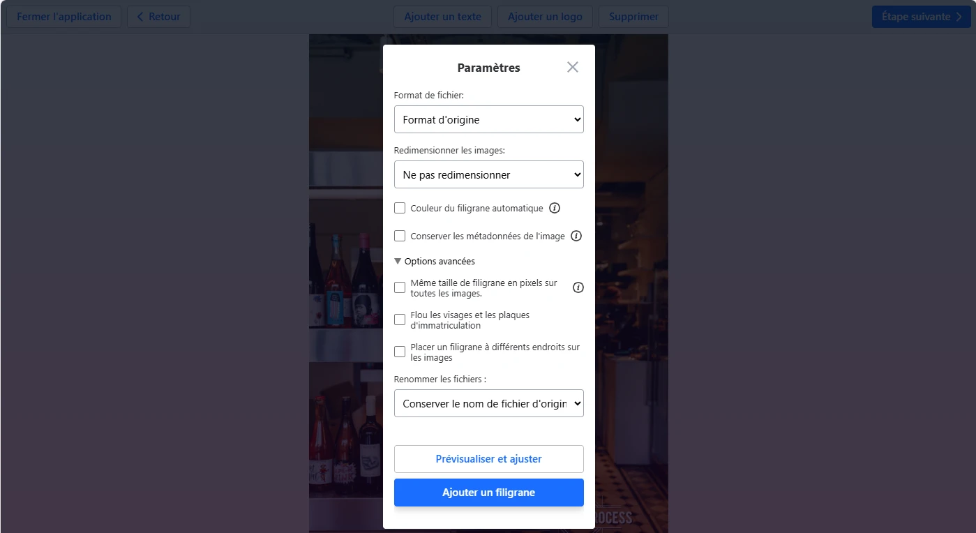 paramètres d’exportation