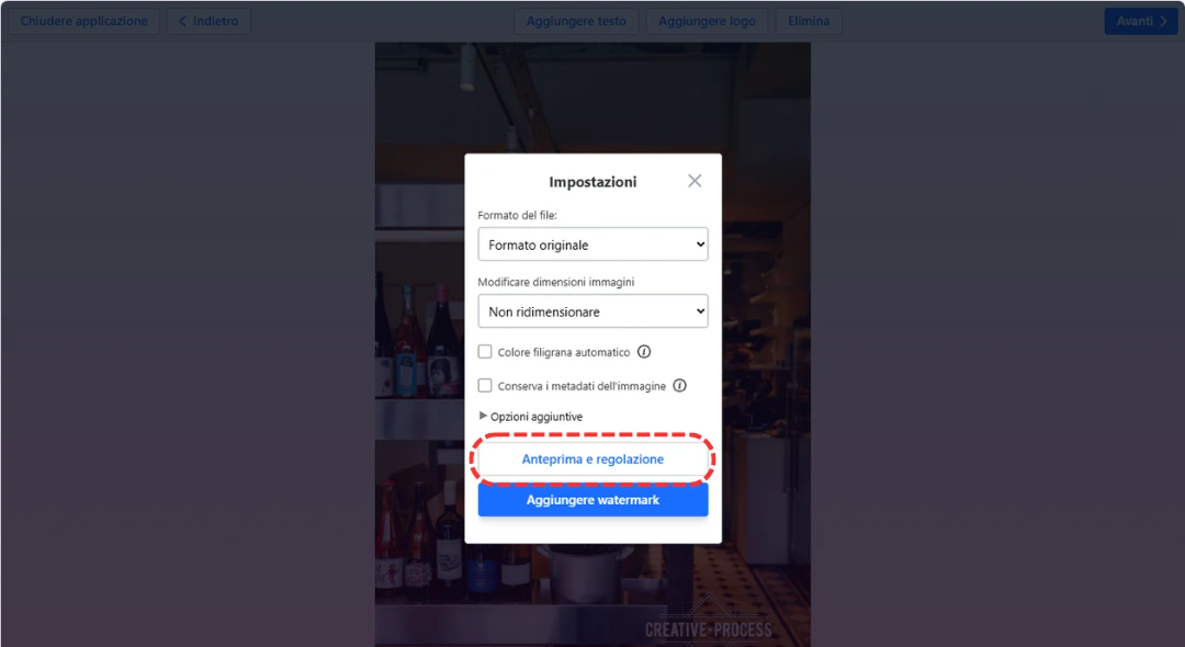 Anteprima e regolazione