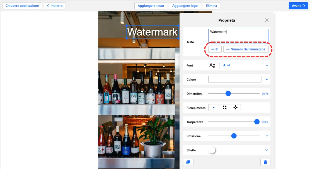 aggiungi simbolo di copyright © e numero immagine