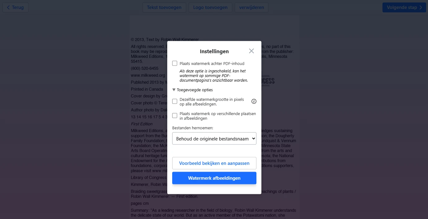 instellingen PDF-watermerk