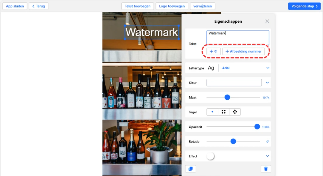 copyrightsymbool © en fotonummer toevoegen