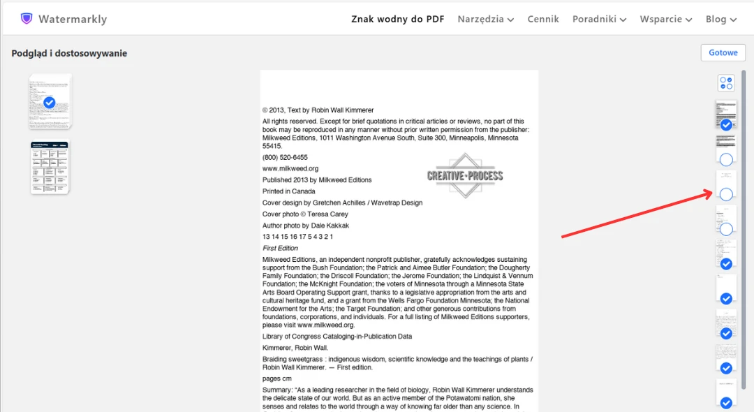 usuń znak wodny z wybranych stron