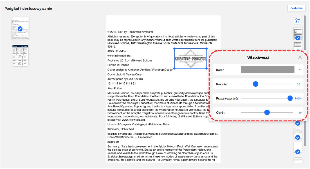 edytuj znak wodny w PDF