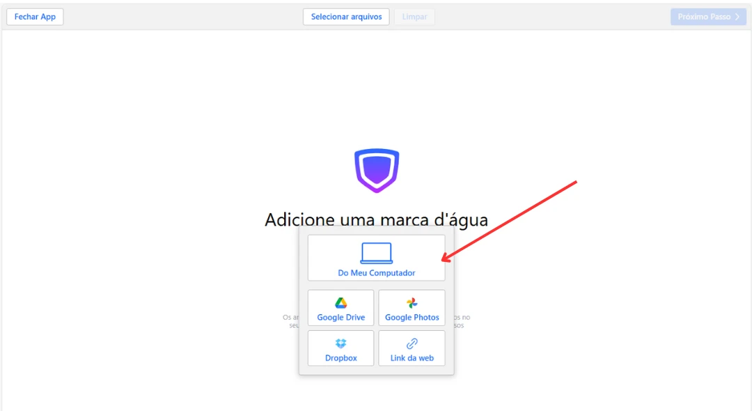 selecionar arquivos do computador