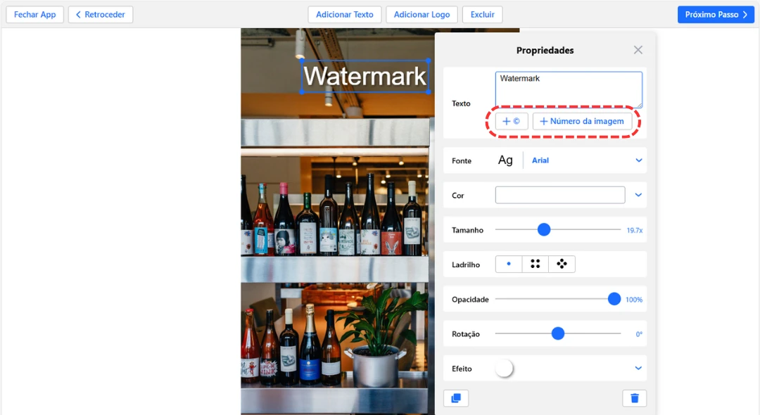 adicionar símbolo de direitos autorais © e número da imagem