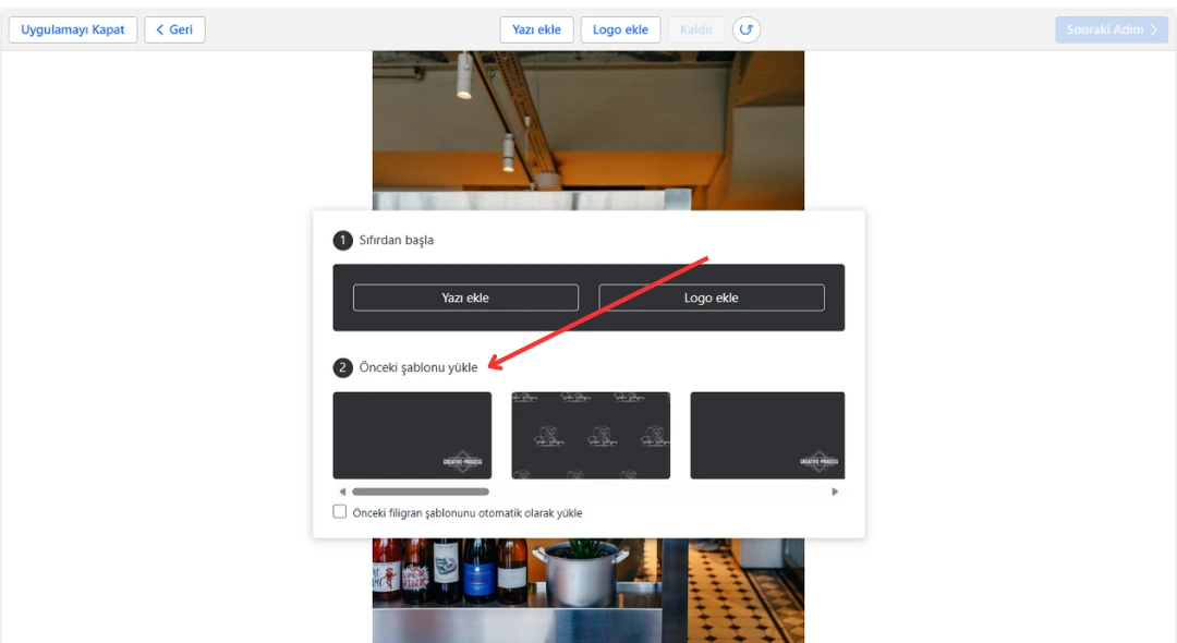 önceki şablonu yükle