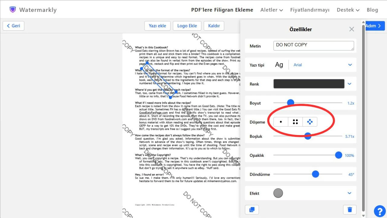 pdf'ye filigran ekleme