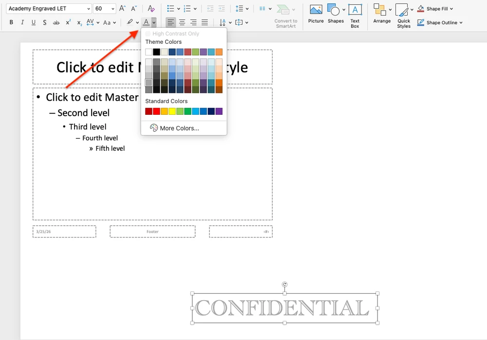 come cambiare il colore del testo di una filigrana in PowerPoint