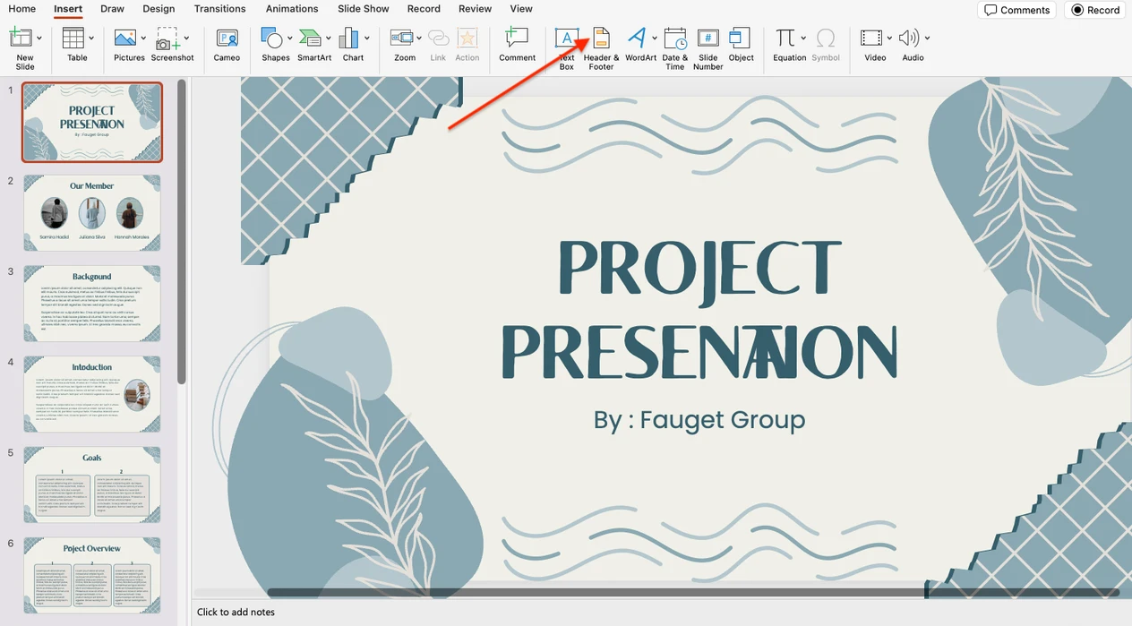 come inserire una filigrana di testo in ppt usando Intestazione e piè di pagina