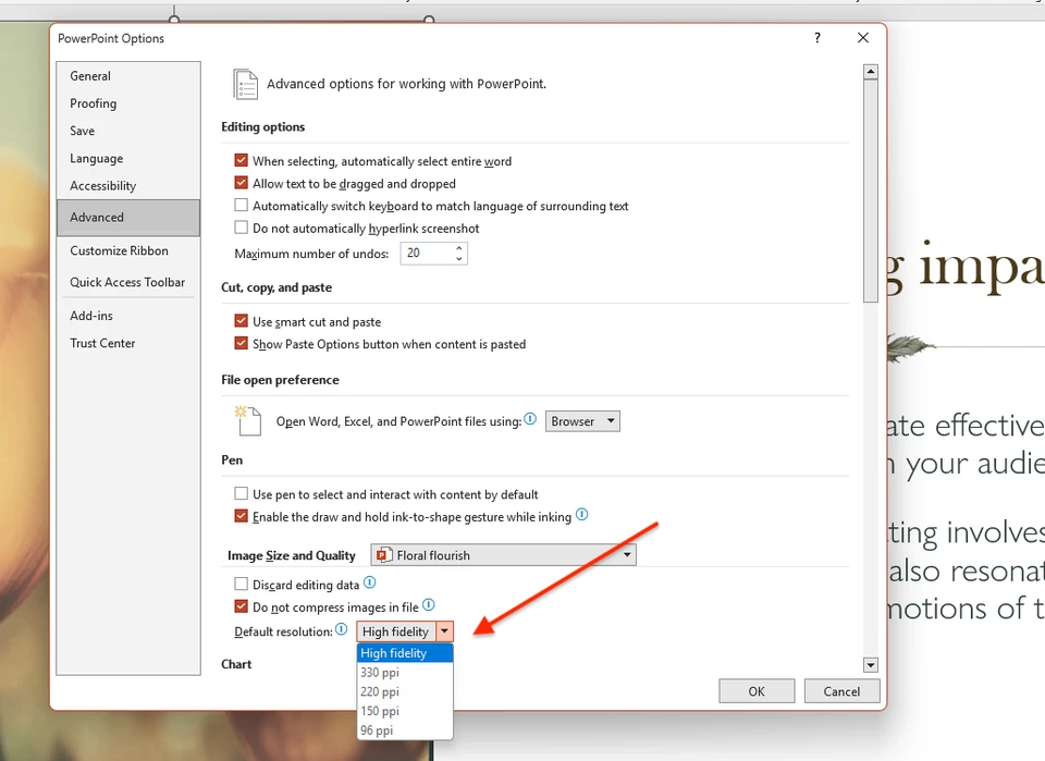 como compactar imagens no PowerPoint