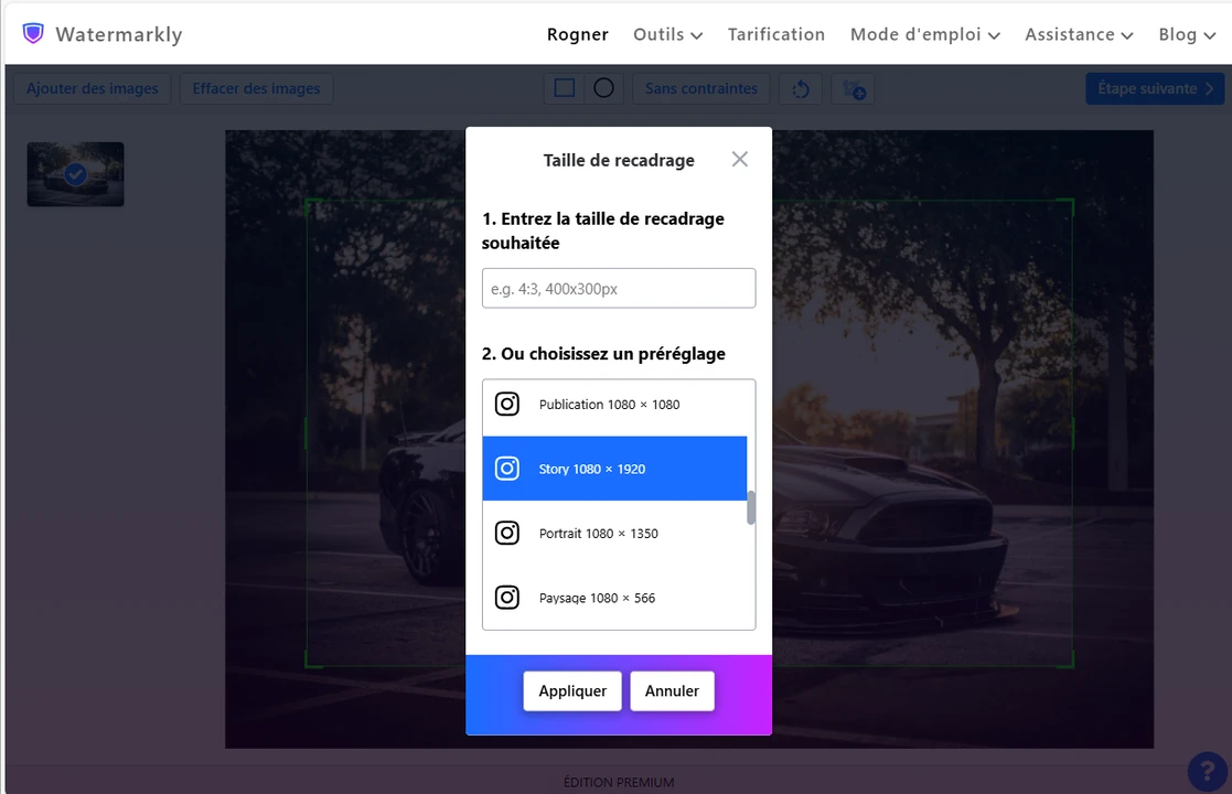 l'application de rogner vos images