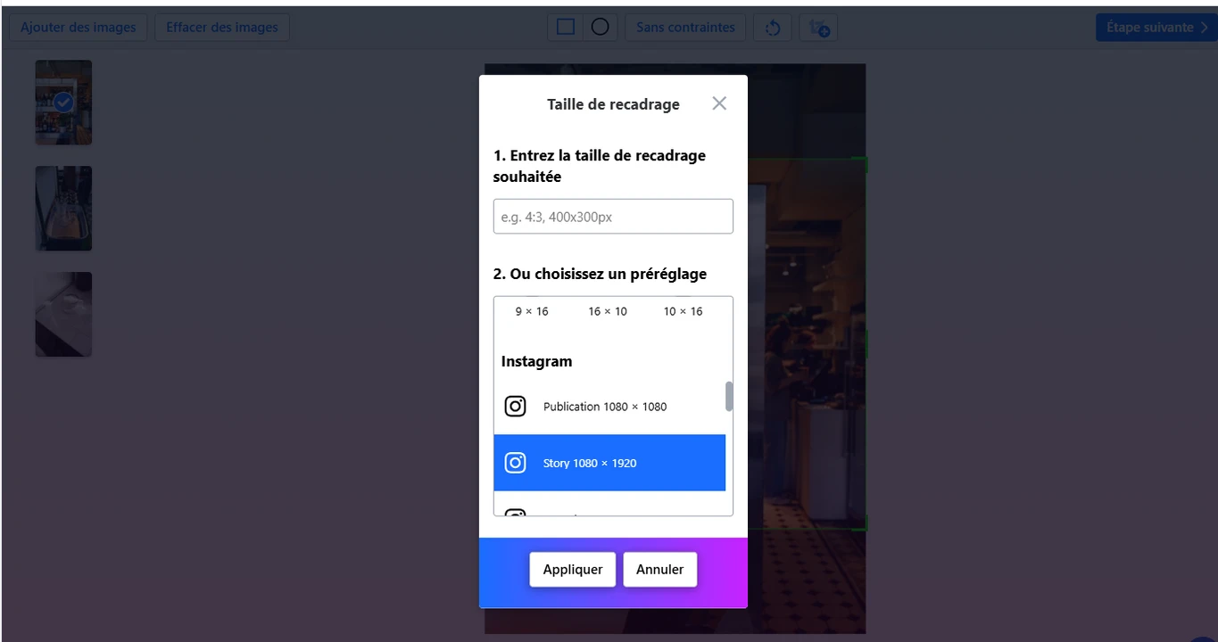 comment redimensionner des photos pour instagram