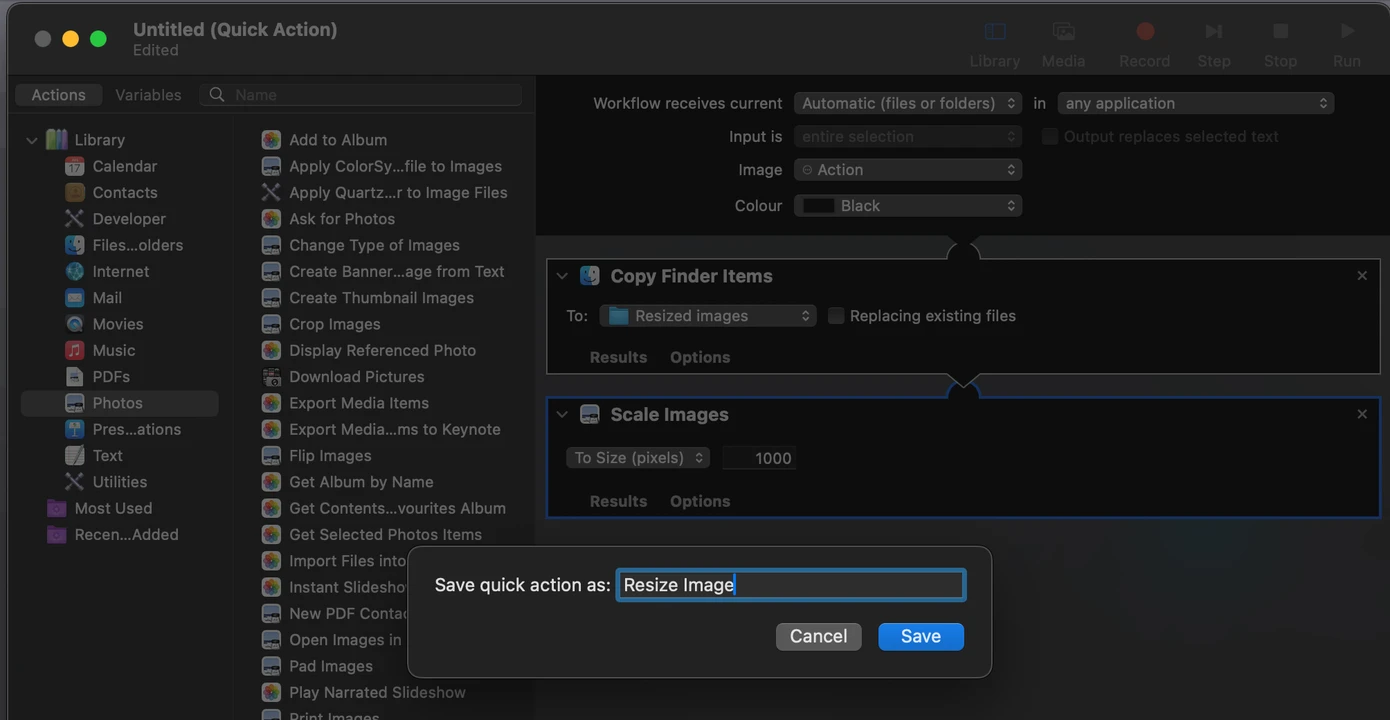 resize image mac - quick actions