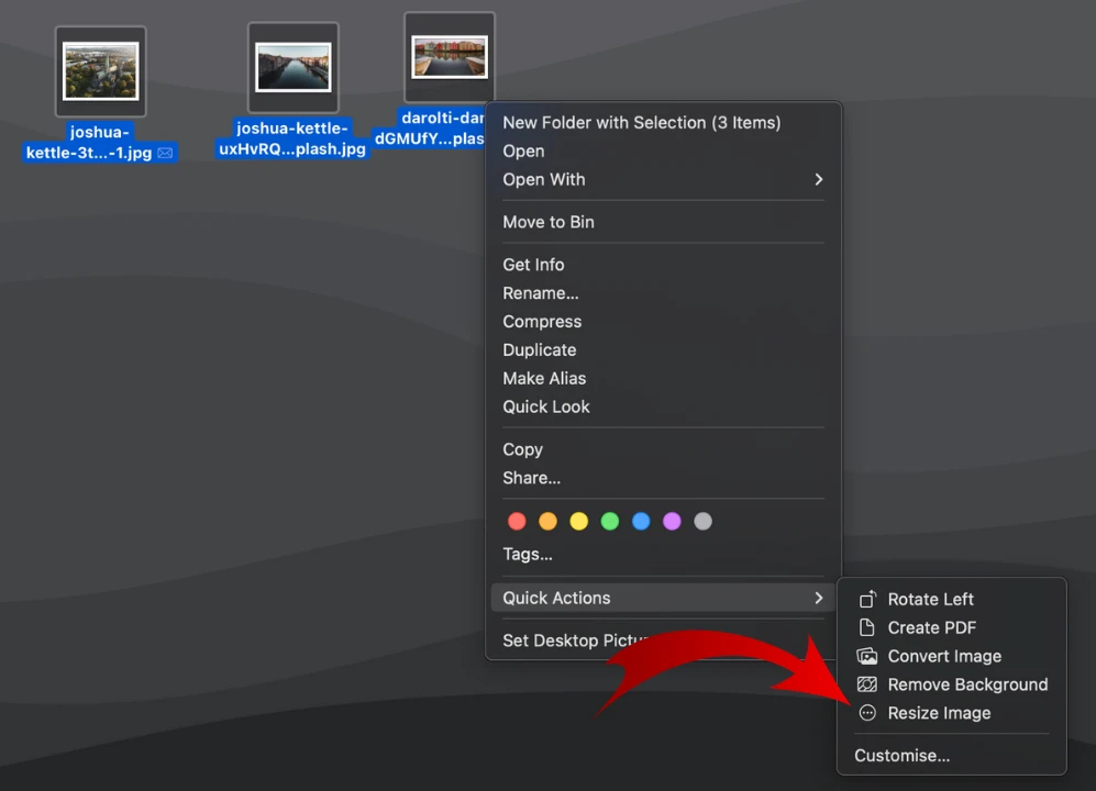 resize image mac - quick actions