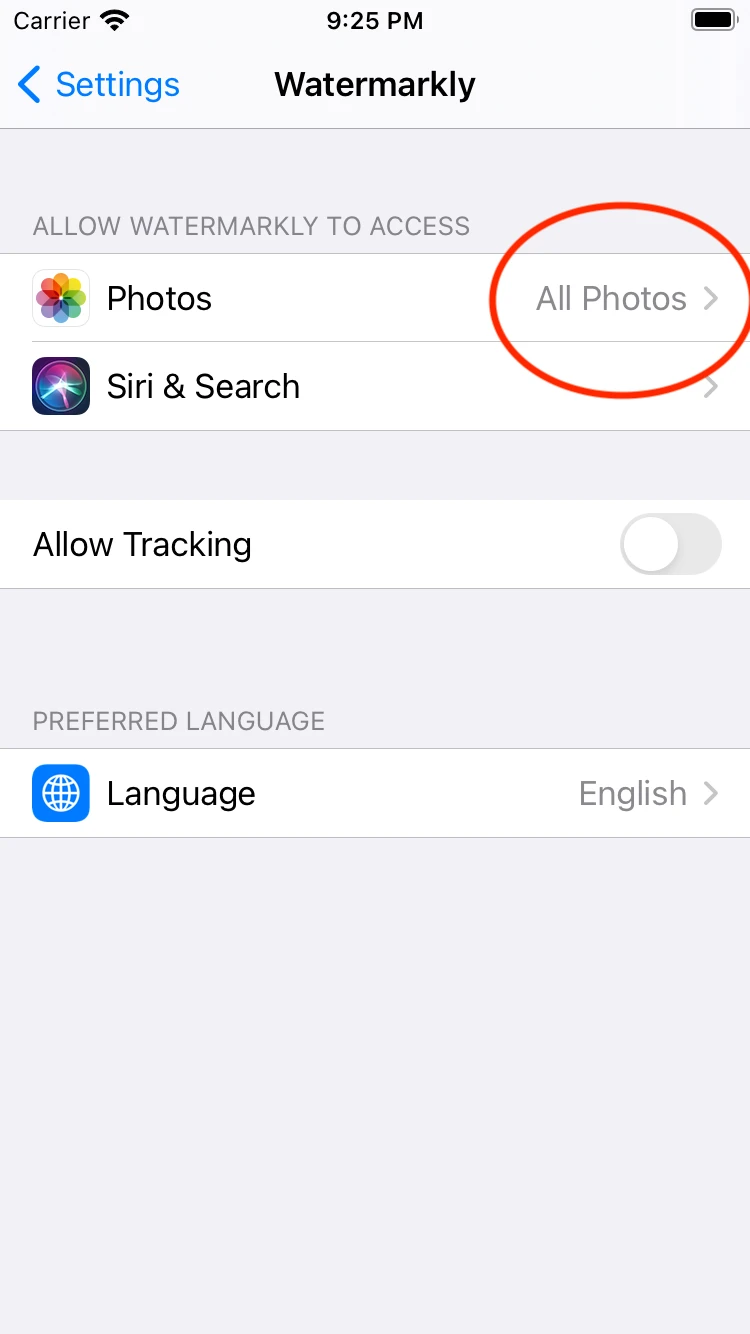 Allow access to photos on iOS