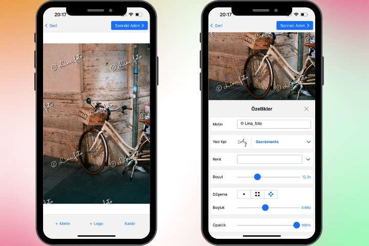 iPhone'da ücretsiz fotoğraflara filigran ekleme